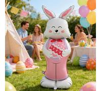 59 Inch Easter Bunny Balloons With Base - Giant Standing Inflatable Rabbit Foil Balloon For Indoor Outdoor Easter Party Decor, Home Garden Spring Festive Supplies