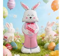 59 Inch Large Easter Bunny Balloons - Foil Helium Standing Rabbit Balloon with Base, Cartoon Bunny Balloons for Easter Party Supplies, Birthday Decorations, Home Garden Festive Decor (Pink)
