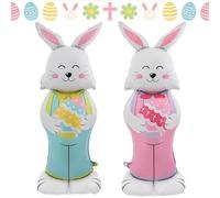 59 Inch Large Easter Bunny Balloons - Foil Helium Standing Rabbit Balloon with Base, Cartoon Bunny Balloons for Easter Party Supplies, Birthday Decorations, Home Garden Festive Decor (Blue+Pink)