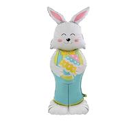 59 Inch Large Easter Bunny Foil Balloons, Standing Rabbit Balloon with Base, Pink & Blue Cartoon Bunny Balloons for Easter Birthday Spring Party Decorations