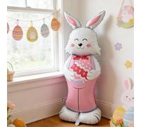 59 Inch Standing Bunny Balloon With Base - Large Easter Inflatable Rabbit Head, Reusable Aluminum Foil Balloon For Family Holiday Party Decorations | Indoor Outdoor Garden Yard