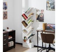 59 inch Tree Bookshelf Free standing Bookcase with 10 Shelves COSTWAY White One Size