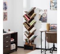 59 inch Tree Bookshelf Freestanding Bookcase with 10 Shelves COSTWAY Brown One Size