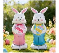 59'' Large Easter Bunny Balloon with Base,Standing Inflatable Rabbit Foil Balloon with Carrot & Eggs,Giant Self-Supporting Air-Filled Decoration for Indoor Outdoor Party Garden SpringFestival (Mix)