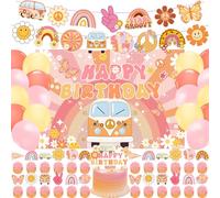 59 Pcs Groovy Hippie Boho Party Supplies, 60s Retro Hippie Themed Party Decoration Retro Boho Rainbow Backdrop Balloons Cake Cupcake Topper for Groovy Themed Party Decor