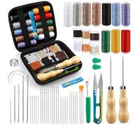 59 Pieces Leather Sewing Kit, Leather Sewing Tool Kit, Leather Working Tools and Accessories with Sewing Needles with Large Eyelets, Leather Pad Repair Kit, Leather Sewing Tool for DIY Leather Craft