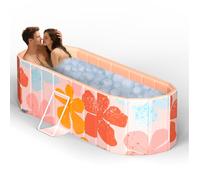 59'' Portable Insulated Bathtub for Adults, Extra-Large Ice Bath Tub for Athletes with 5-Layer Thermal Structure, No-Inflation Folding Bathtub with Cover, Baths at Home & Outdoor, Fast Drain (Pink)