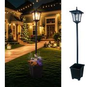 59" Solar Lamp Post with Planter 2-in-1, Solar Post Lights Outdoor Waterproof, Dusk to dawn Warm Yellow Lights, Outdoor Planter for Real or Fake Flowers, Solar Lights for Lawn, Patio, Front/Back Door