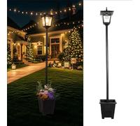 59" Solar Lamp Post with Planter 2-in-1, Solar Post Lights Outdoor Waterproof, Dusk to dawn Warm Yellow Lights, Outdoor Planter for Real or Fake Flowers, Solar Lights for Lawn, Patio, Front/Back Door