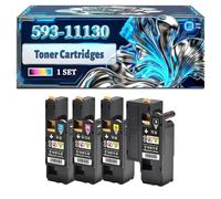 593-11130 Toner Cartridges Compatible for Dell C1660W Printers, With Chip Large Capacity 2250 Pages (4-Pack BK/C/M/Y)