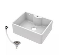 595mm - 1 Bowl Fireclay Butler Kitchen Sink - Tap Ledge, Hole, Overflow & Waste