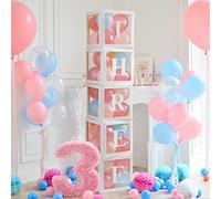 59Pcs Baby Boxes Baby Shower Decorations, 5 White Balloon Boxes with Letters 54pcs (2sets of B+A-Z), Transparent Box for Babe Shower Birthday Party Gender Reveal Bride Decorations-Custom Name Box