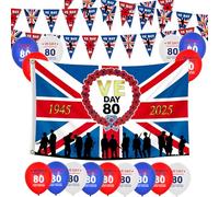 59PCS VE Day 80th Anniversary Decoration Set, 2025 VE Day Flag, 40PCS Bunting, 18PCS Balloons for Garden Indoor Outdoor Party Decor (Colorful-Soldier)