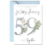 59th Anniversary Card for Women Men - Fancy Floral Flowers - Happy 59 Year Anniversary Card for Husband Companion Wife Partner, A5 Wedding Anniversaries Greeting Cards