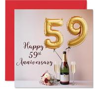 59th Anniversary Card for Women Men - Balloons & Bottle of Bubbly - Happy 59 Year Anniversary Card for Husband Companion Wife Partner, 145mm Wedding Anniversaries Greeting Cards