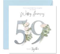 59th Anniversary Card for Women Men - Fancy Floral Flowers - Happy 59 Year Anniversary Card for Mum Grandad Dad Friends, 145mm Wedding Anniversaries Greeting Cards