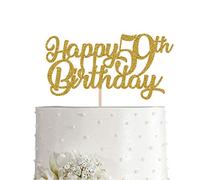59th Birthday Cake Topper, Gold Glitter Cheers To 59 Years Party Decoration, Supply