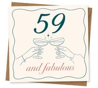 59th Birthday Card for Her, 59 and Fabulous Champagne Toast | Toast her 59th with two hands clinking champagne coupes, sparkles and the bold ‘59 and fabulous’ message.