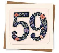 59th Birthday Card for Her, Floral Navy 59 on Soft Pink | Pretty and feminine for her 59th: a bold navy “59” packed with pastel flowers and foliage on a soft pink background.