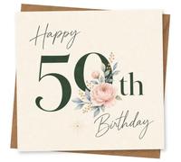 59th Birthday Card for Her, Script Text & Soft Florals | Elegant script “Happy Birthday” styling with bold dark green number lettering and soft floral artwork for her 59th.