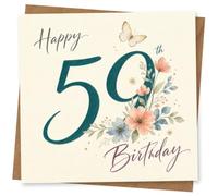 59th Birthday Card for Her, Teal 59, Florals & Butterfly | Bold teal 59 with soft blooms, butterfly detail and flowing ‘Happy Birthday’ script-an elegant look for her 59th birthday.