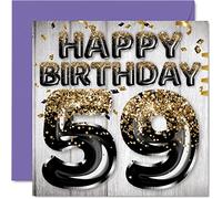 59th Birthday Card for Men - Black & Gold Glitter Balloons - Happy Birthday Cards for 59 Year Old Man Dad Grandad Grandpa Gran Uncle, 145mm Bday Greeting Cards Gift