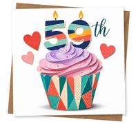 59th Birthday Card for Mum, Striped 59 Candle & Cupcake