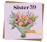 59th Birthday Card for Sister, 59 Floral Bouquet | Features bold “Sister 59” typography and a large illustrated bouquet with leafy sprigs; a pretty floral look for her 59th.
