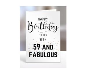59th Birthday Card for Wife, Happy Birthday, Gifts for Men or Women, Presents for Christmas, 59 and fabulous, 59 years old, Greetings Card, A5-101i_202