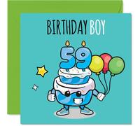 59th Birthday Cards for Men - Birthday Cake Boy Balloons - Happy Birthday Card for 59 Year Old Man Brother Dad Husband Nephew, 145mm Bday Greeting Cards