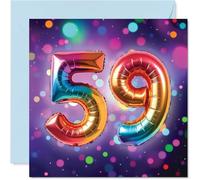59th Birthday Cards for Women Men - Rainbow Foil Balloon - Happy Birthday Card for 59 Year Old Woman Man Nanny Husband Colleague Uncle, 145mm Bday Greeting Cards
