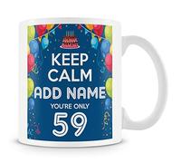 59th Birthday Gift for Men - Personalised Mug/Cup - Add Name - Keep Calm Design - Blue