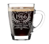 59th Birthday Gift for Men Vintage 1966 Aged to Perfection Engraved Glass Mug Gift for Coffee Lovers Tea Cup Present for 59 Year Old 300ml Coffee Mug Funny Novelty Mug Gift For Men or Women