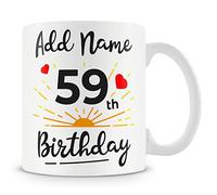 59th Birthday Gift for Women - Personalised Mug/Cup - Add Name - Sunshine and Heart Design