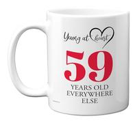 59th Birthday Gifts for Women Men, Cheeky Novelty Mug Young at Heart, Gag Joke Gifts, Perfect Funny Mugs for Fifty-Nine Fifty-Ninth Birthday Present, 11oz Ceramic Coffee Mugs