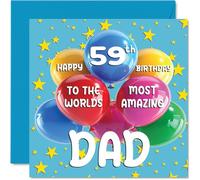 59th Dad Birthday Card - World's Most Amazing Dad - Happy 59th Birthday Card from Son Daughter, 145mm Age 59 Greeting Cards for Father Papa