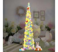59X13.8Inch Pop Up Easter Tree, Easter Egg Tree With 5M Warm Light String Lighted Easter Tree, Artificial Easter Tree With Lights Pencil Tree Pre Lit For Easter Spring Decor (Egg model -02)
