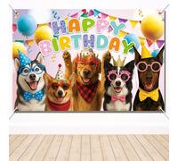 59x39.4in Happy Birthday Dog Backdrop, Reusable Polyester Cloth Puppy Photo Banner Backdrop Cute Pet Photo Visual Panel for Indoor Outdoor Party Decorations