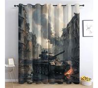 59x65 Inch Energy Saving Printed with Eyelets Curtains, Military War Tank Long Darkening Window Curtains, Colorful Thermal Insulated Blackout Curtains for Living Room and Bedroom