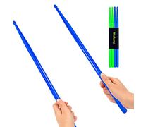 5A Nylon Drumsticks for Kids Adults: Light Durable Drum Sticks Blue Green with Anti-Slip Handles for Electronic Drums Exercise Percussion Accessories (2 Pairs)