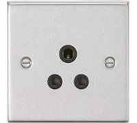 5A Unswitched Socket - Square Edge Brushed Chrome Finish with Black Insert