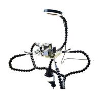 5Arm Welding Repair Tool Soldering Station with 3X Magnifier L/E/D Light Bench Vise Table Clamp Clip PCB Third Helping Hand(2 arms)