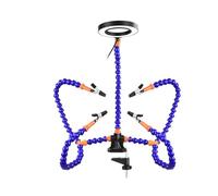 5Arm Welding Repair Tool Soldering Station with 3X Magnifier L/E/D Light Bench Vise Table Clamp Clip PCB Third Helping Hand(5 arms with Light A)