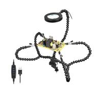 5Arm Welding Repair Tool Soldering Station with 3X Magnifier L/E/D Light Bench Vise Table Clamp Clip PCB Third Helping Hand(5 arms with Light B)