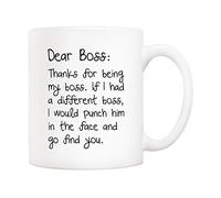 5Aup Bosses Day Funny Boss Office Coffee Mug Christmas Gifts from Co-Worker Colleague, Dear Boss, Thanks for. Go Find You Cups 11 Oz, Birthday Present Idea for Male or Female Bosses Coworkers