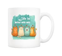 5Aup Cat Owner Coffee Mug Gifts 11 Oz - ‘Life is Better with Cats’ (Even When They’re Little Terrorists), Funny Kitten Design for People Who Speak Cat Code