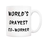 5Aup Christmas Gifts Funny Coworker Coffee Mug, World's Okayest Co-Worker Novelty Ceramic Cups 11Oz, Unique Office Gifts for Coworker Friend Colleague