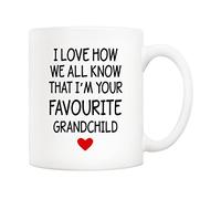 5Aup Fathers Day Great Grandma/Grandad Mug from Granddaughter Grandson, I Love How We All Know That I'm Your Favourite Grandchild Coffee Cup for Grandfather 11 Oz