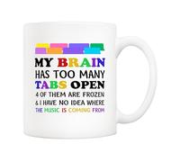 5Aup Funny Anxiety ADHD Mug Gifts 11oz - “My Brain Has Too Many Tabs Open” Coffee Cup White, Overthinker Ideal for Finals Week, Office Burnout & Commute Stress