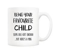 5Aup Funny Mother's Day and Father's Day Coffee Mug for Dad Mum, Being Your Favourite Child Christmas Cups for Dad from Daughter, Son, Kids - Birthday Gifts Idea for Parents 11 Oz